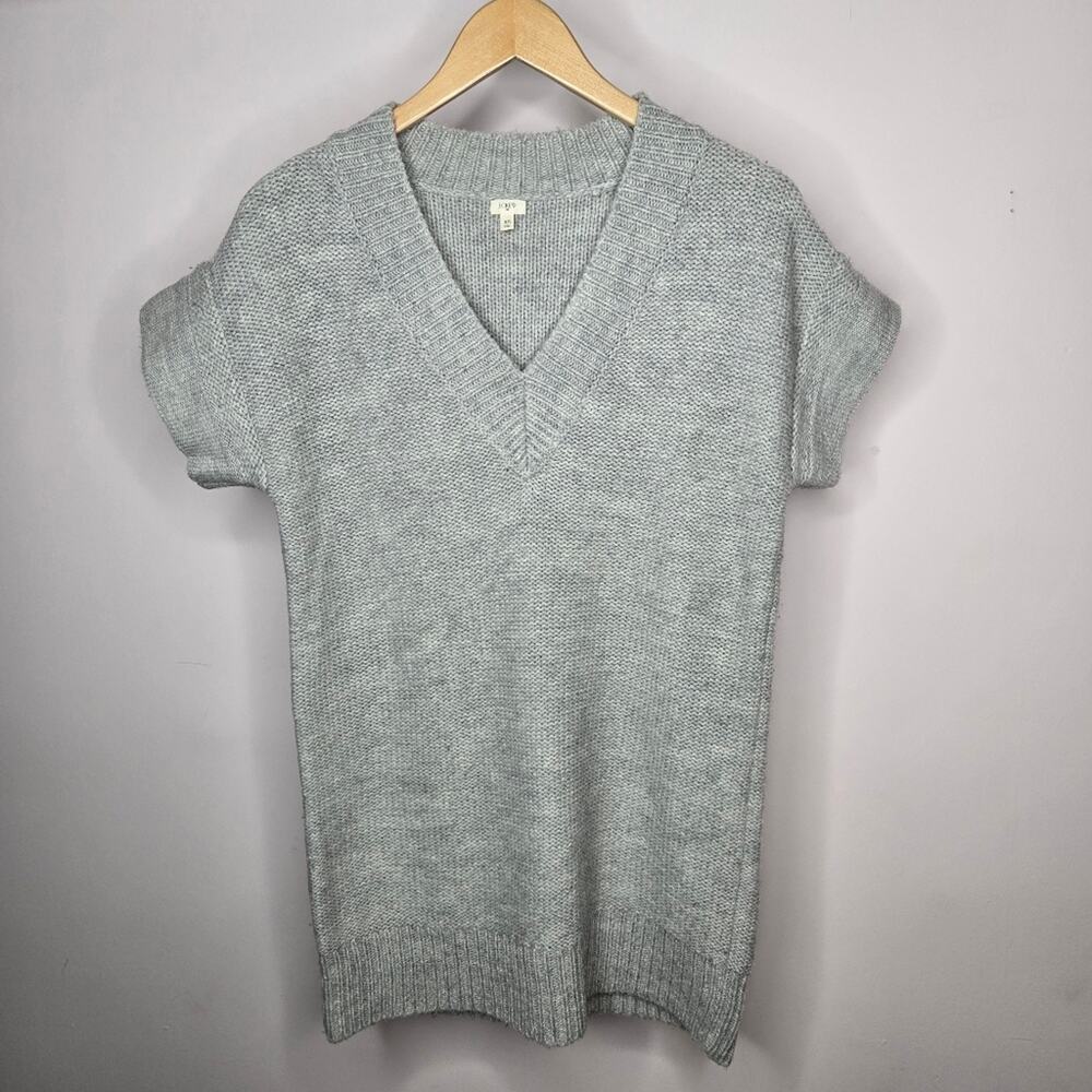 J. Crew Light Gray V-Neck Shortsleeve Sweater Dress Size XS Acrylic Wool Alpaca